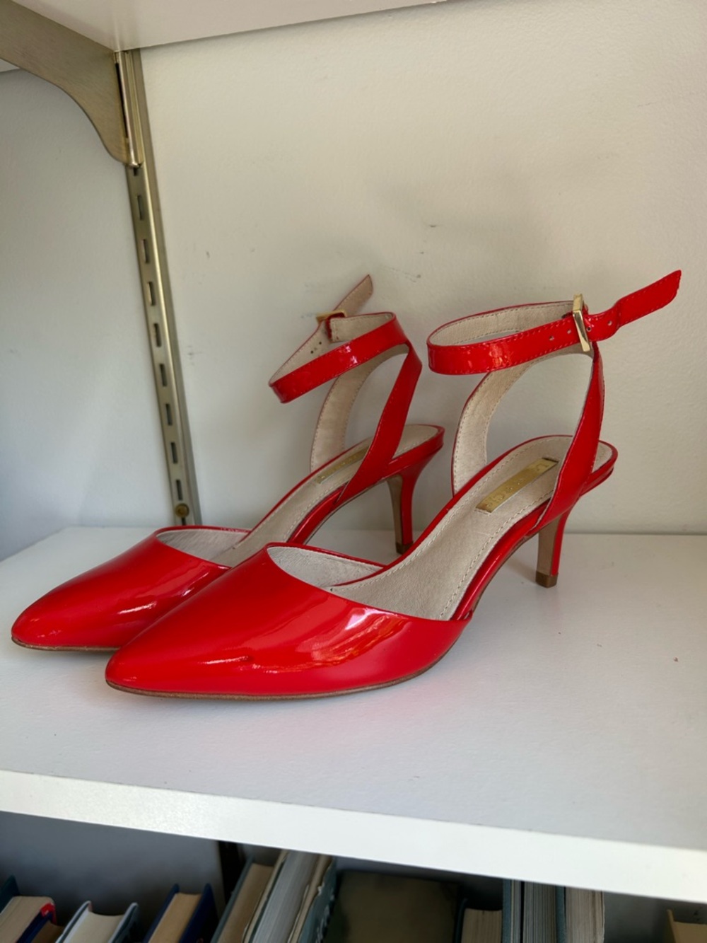 Louise et Cie Red Patent Pointed-Toe Ankle-Strap Heels